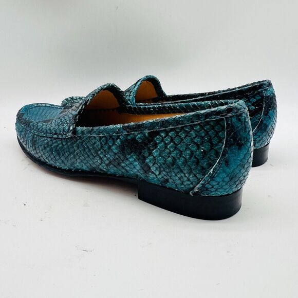 Ann Mashburn Shoes Womens 35 US 5 Blue Green Python Loafers Made in Italy - Picture 5 of 11